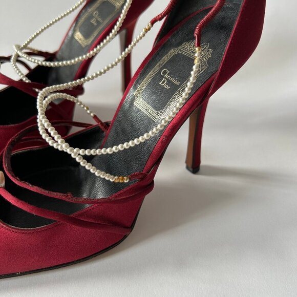 CHRISTIAN DIOR VINTAGE BURGUNDY PEARL PUMP - Picture 4 of 6